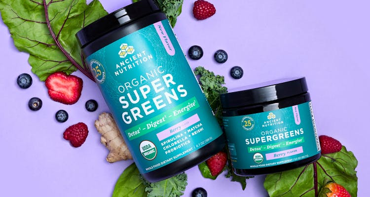 supergreens berry 25 and 12 servings bottles