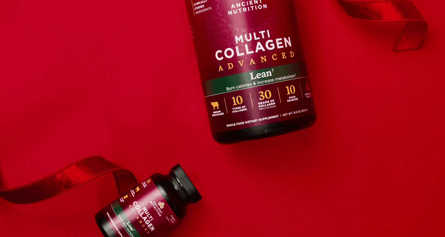 Multi collagen advanced lean bottles on a red background