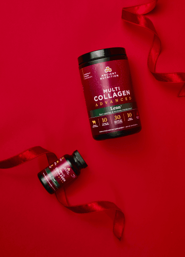 Multi collagen advanced lean bottles on a red background