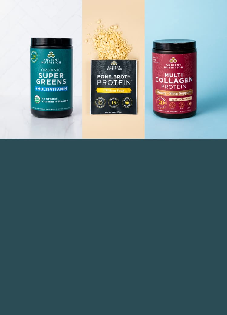 3 supplement bottles on a colored background