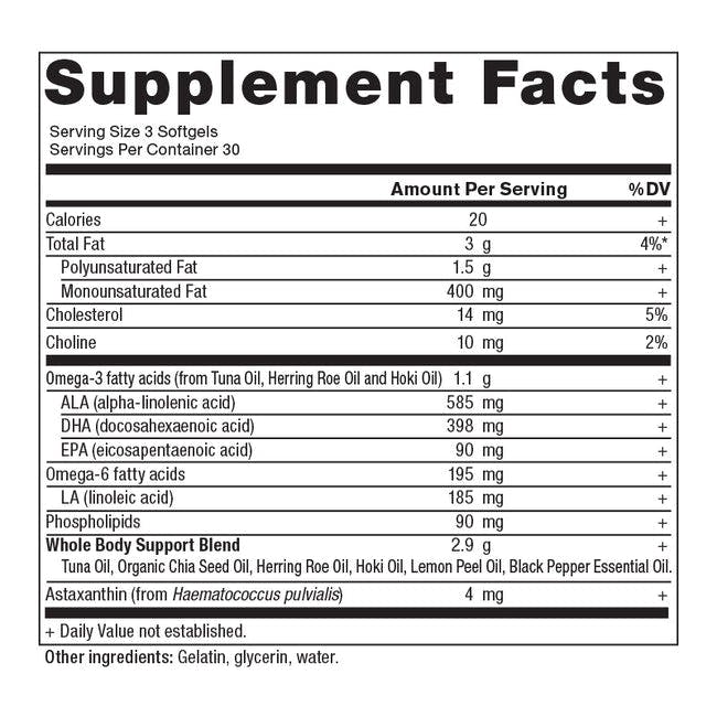 omegas whole body supplement label
