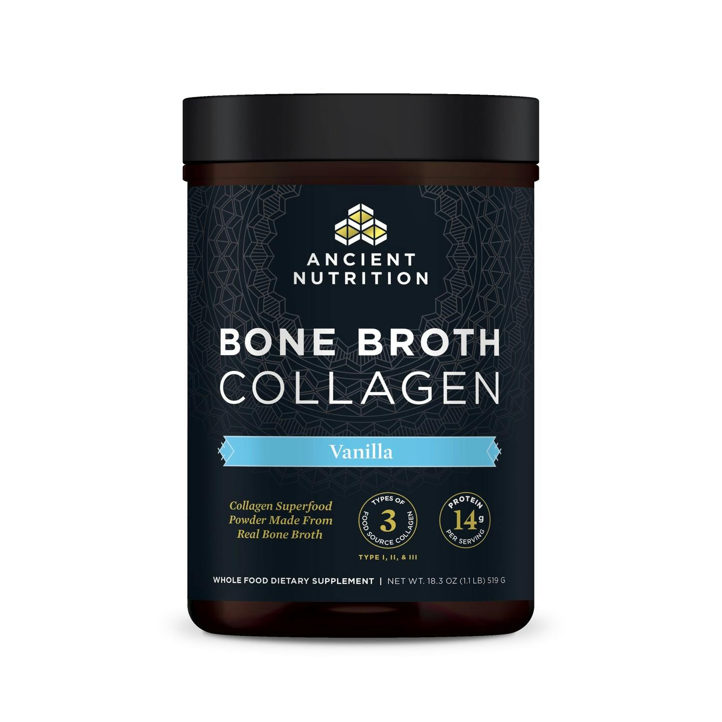 bone broth collagen vanilla front of bottle 