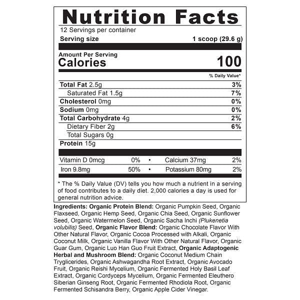 Plant Protein Chocolate supplement label