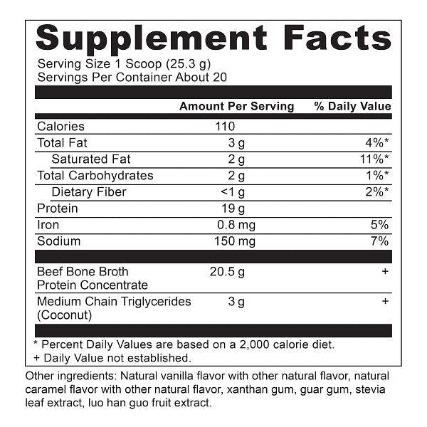 bone broth protein salted caramel supplement label