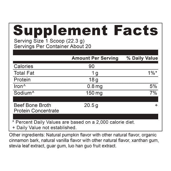 bone broth protein pumpkin spice supplement label