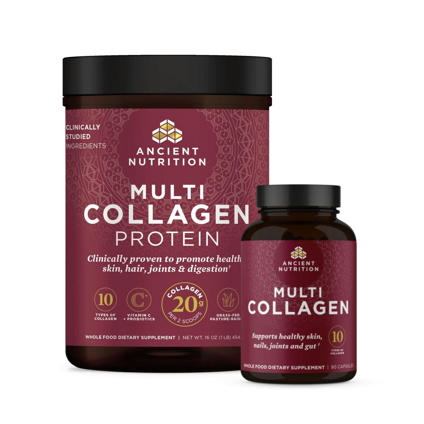 multi collagen powder and capsules bottle