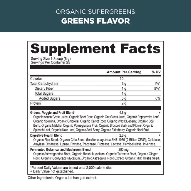 supergreens supplement label