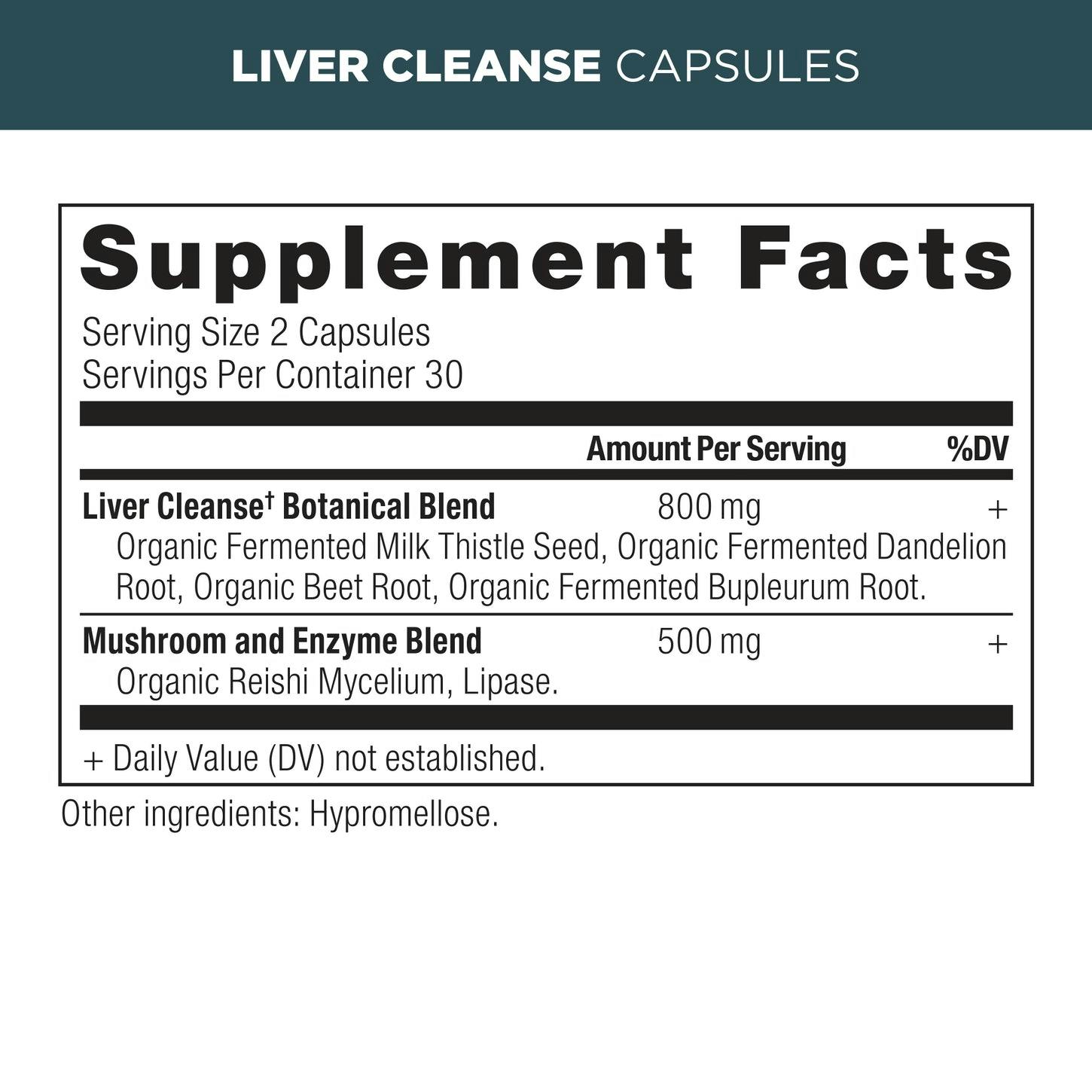  liver cleanse capsules supplement label