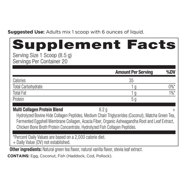 collagen matcha energizer supplement label