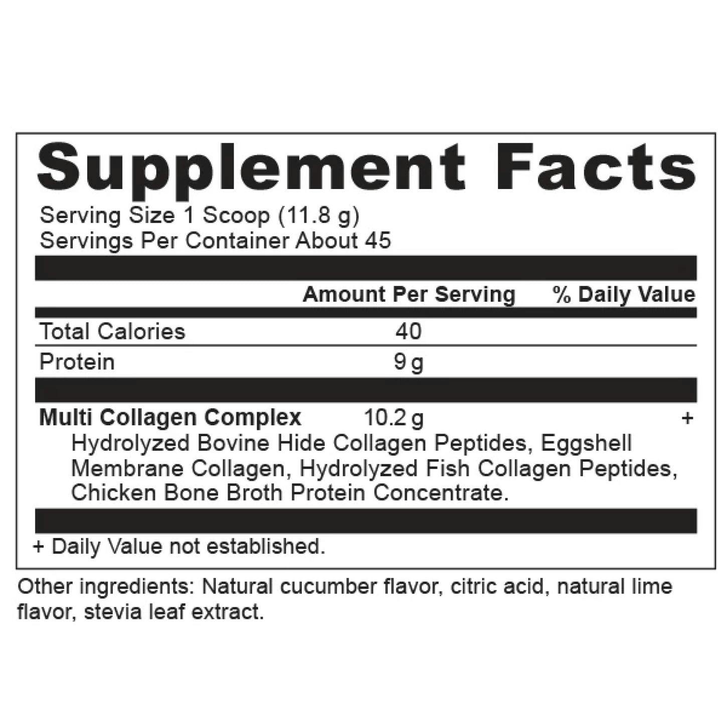 multi collagen protein cucumber lime supplement label