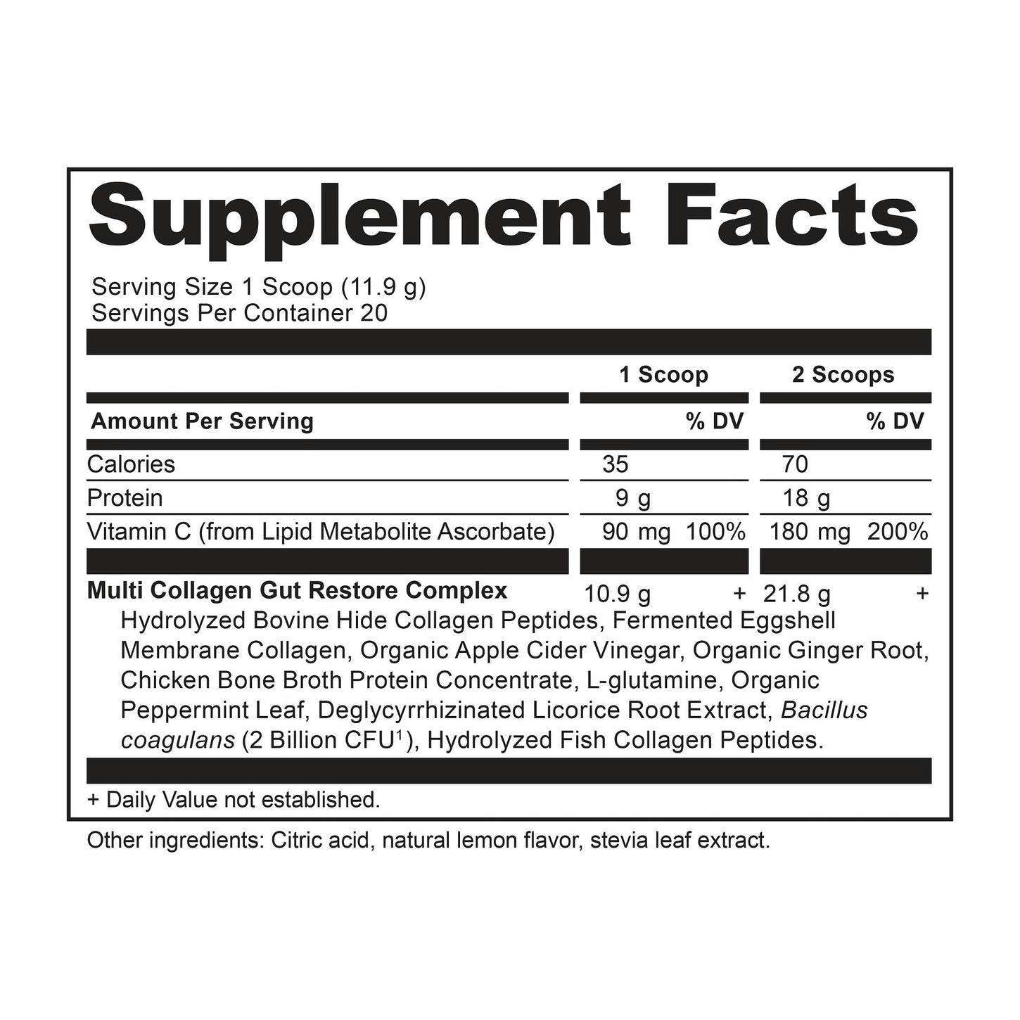 multi collagen protein lemon ginger supplement label