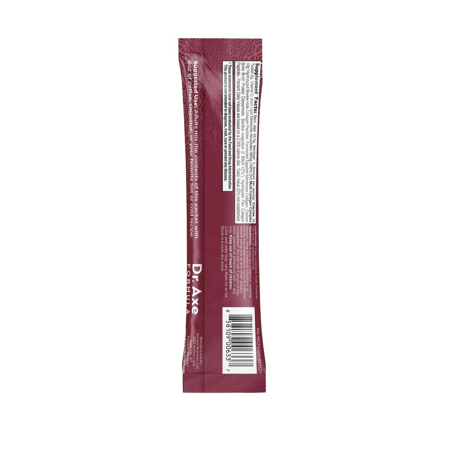 muti collagen protein stick packs back of stick pack