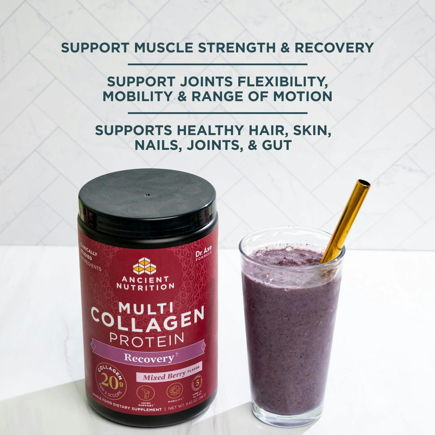 multi collagen protein rest and recovery next to smoothie