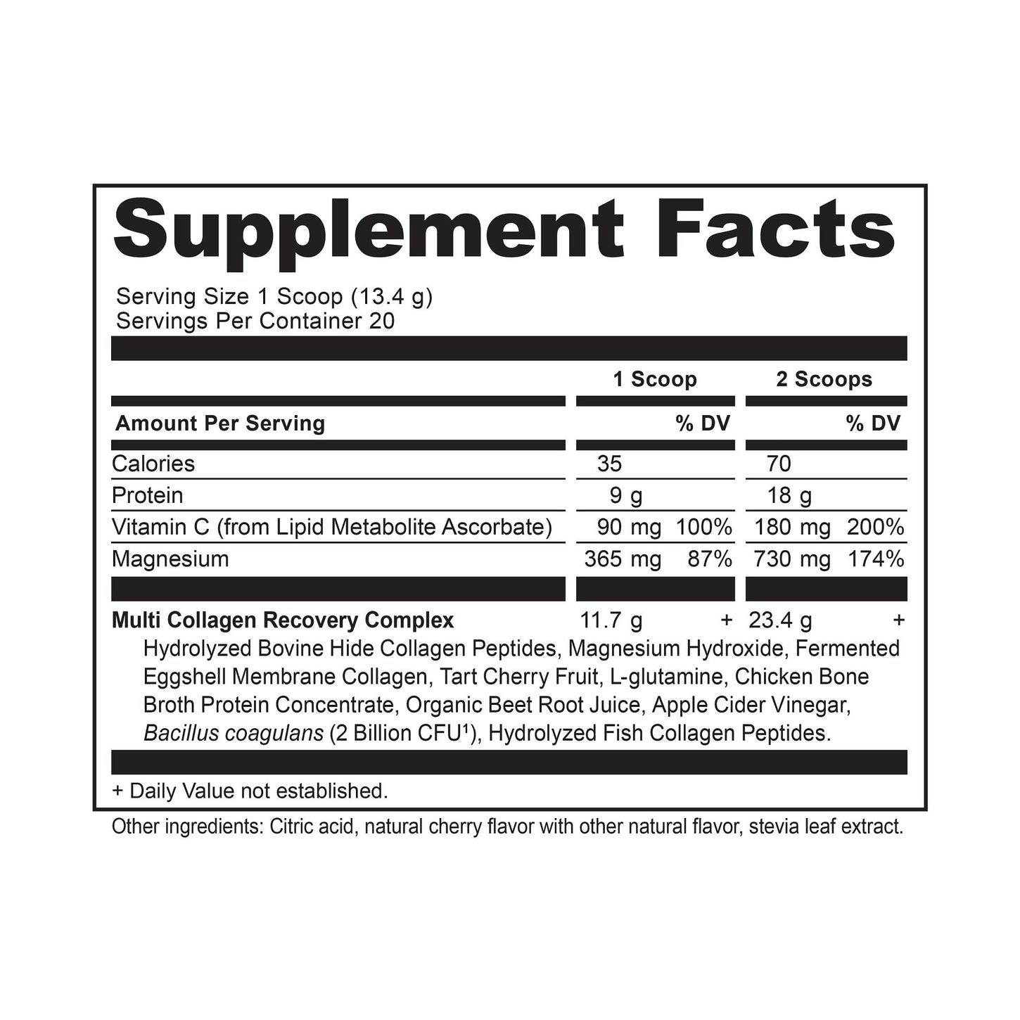 multi collagen protein rest and recovery supplement label
