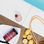 multi collagen protein strawberry lemonade next to the pool 
