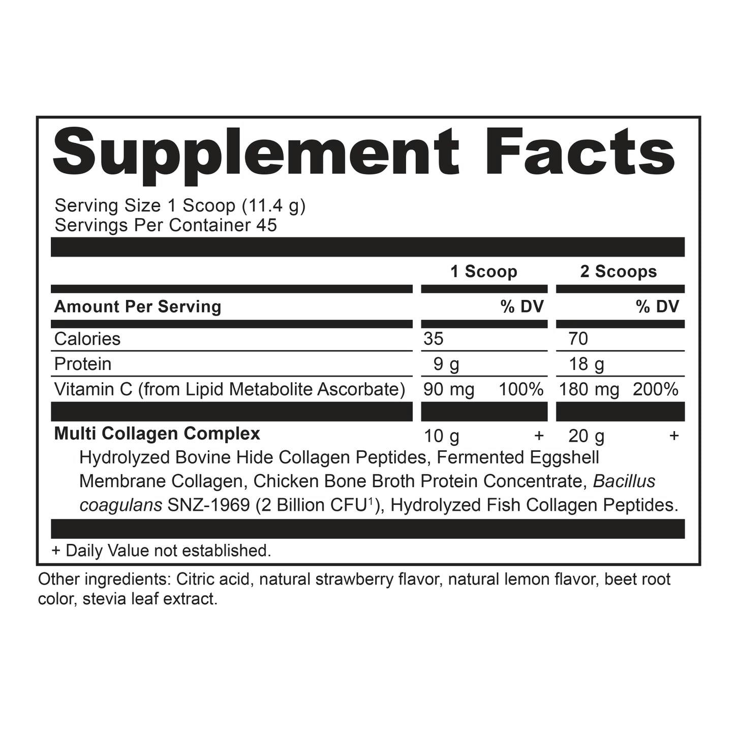 multi collagen protein strawberry lemonade supplement label