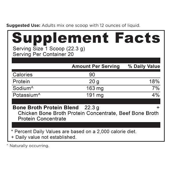 bone broth protein pure 20 serv supplement facts label