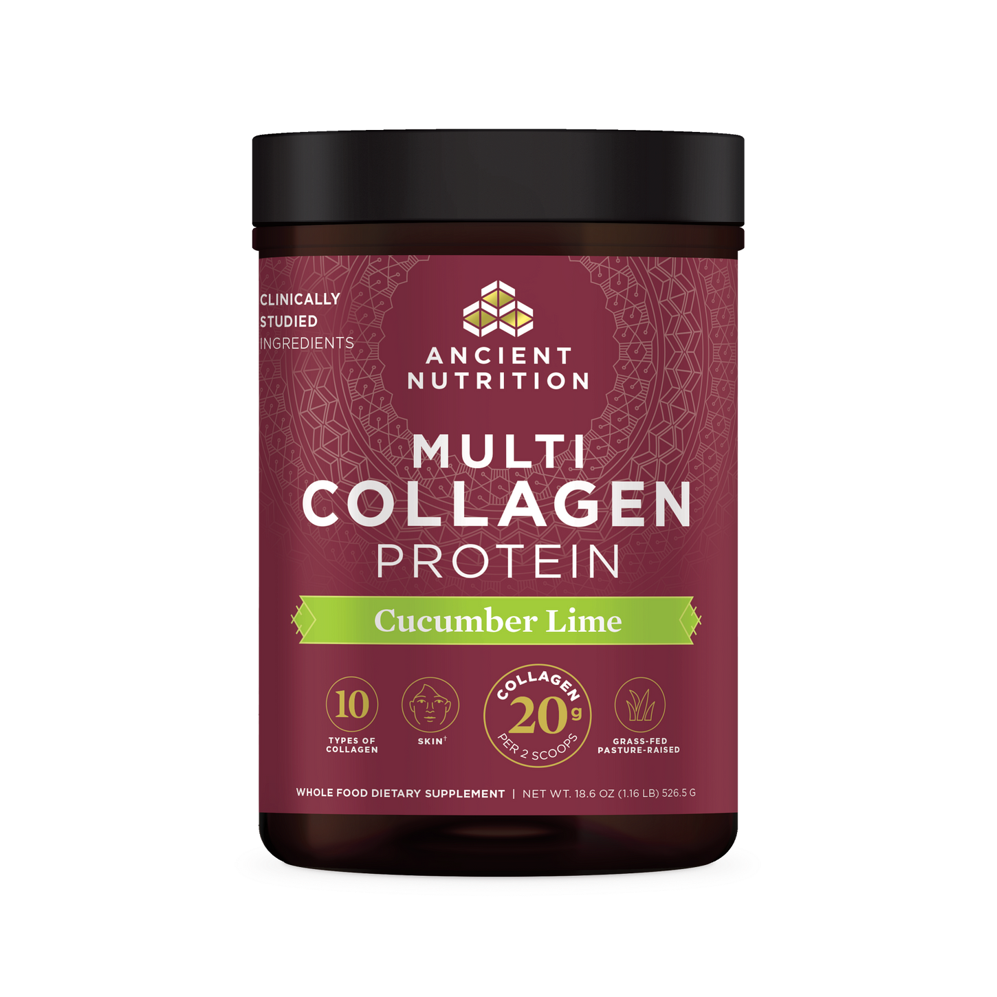 multi collagen protein cucumber lime front of bottle