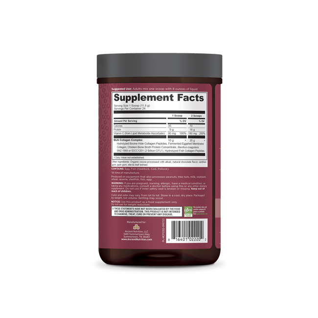 multi collagen protein chocolate back of bottle