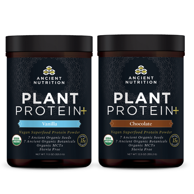 bottle of plant protein vanilla and bottle of plant protein chocolate 