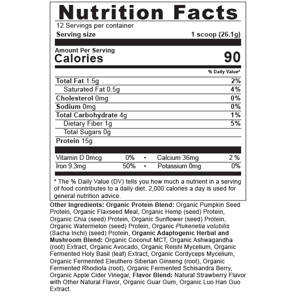Plant Protein Berry supplement label