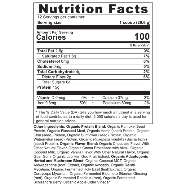 plant protein chocolate supplement label