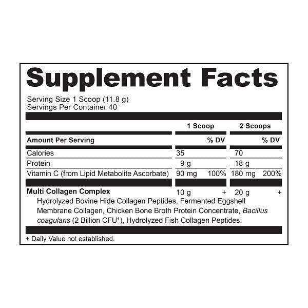 Multi Collagen Chocolate supplement label 