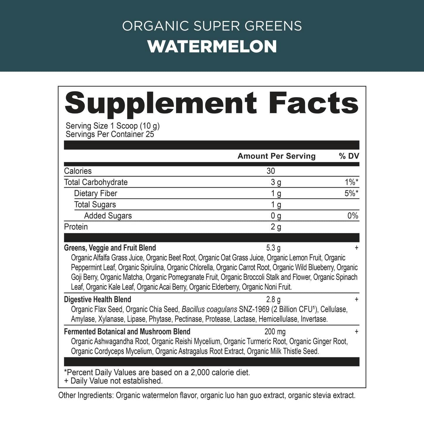 supergreens watermelon supplement label