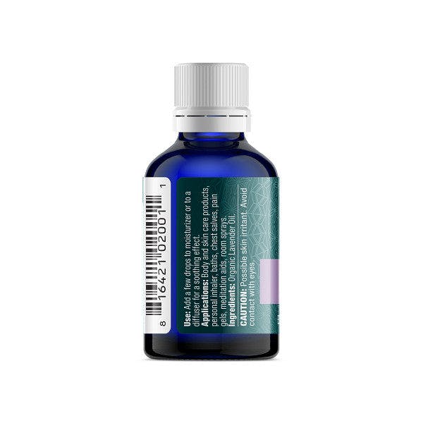 lavender essential oil side of bottle