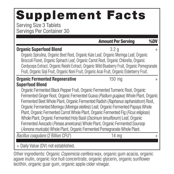 Organic SuperGreens Tablet supplement label