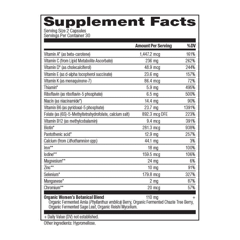 Women's Fermented Multi supplement label