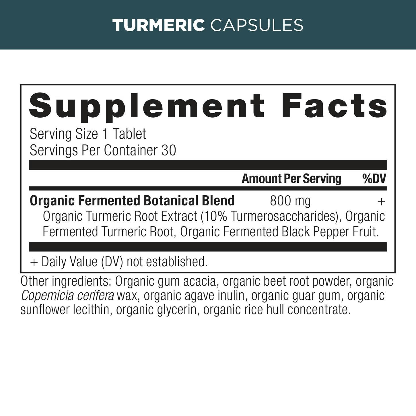 Turmeric Capsules supplement label