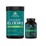 bottle of ancient elixirs matcha and thyroid capsules side by side