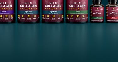 multi collagen advanced bottles on a blue background