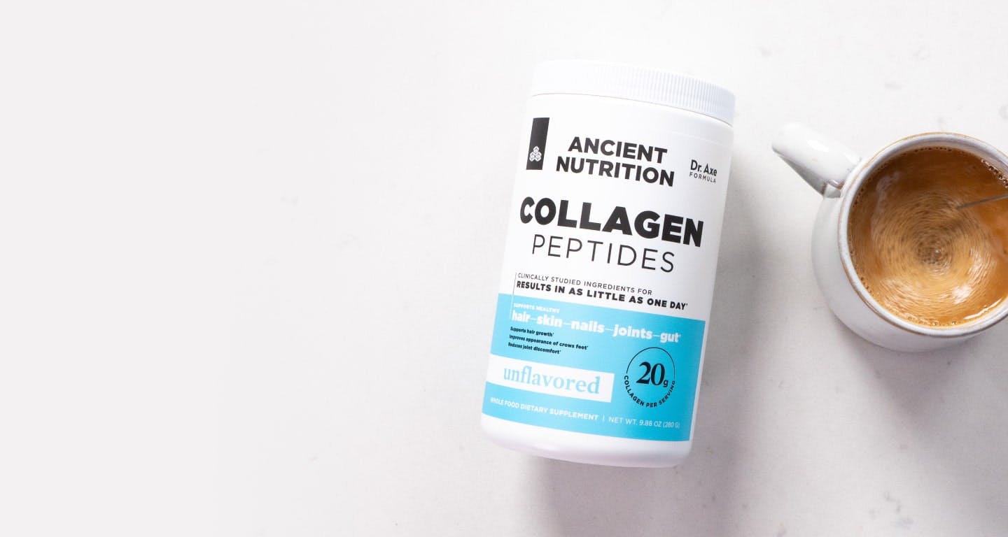 collagen peptides bottle next to coffee cup