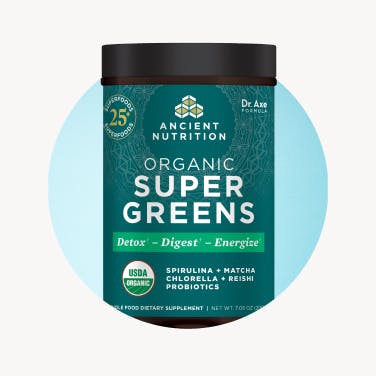 bottle of supergreens powder